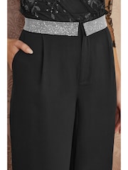 Yumi Black Wide Leg Trousers With Diamante Waistband - Image 4 of 5