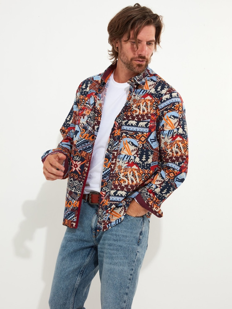Joe Browns Yellow Winter Ski Patchwork Printed Long Sleeve 100% Cotton Shirt - Image 2 of 7