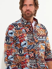 Joe Browns Yellow Winter Ski Patchwork Printed Long Sleeve 100% Cotton Shirt - Image 5 of 7