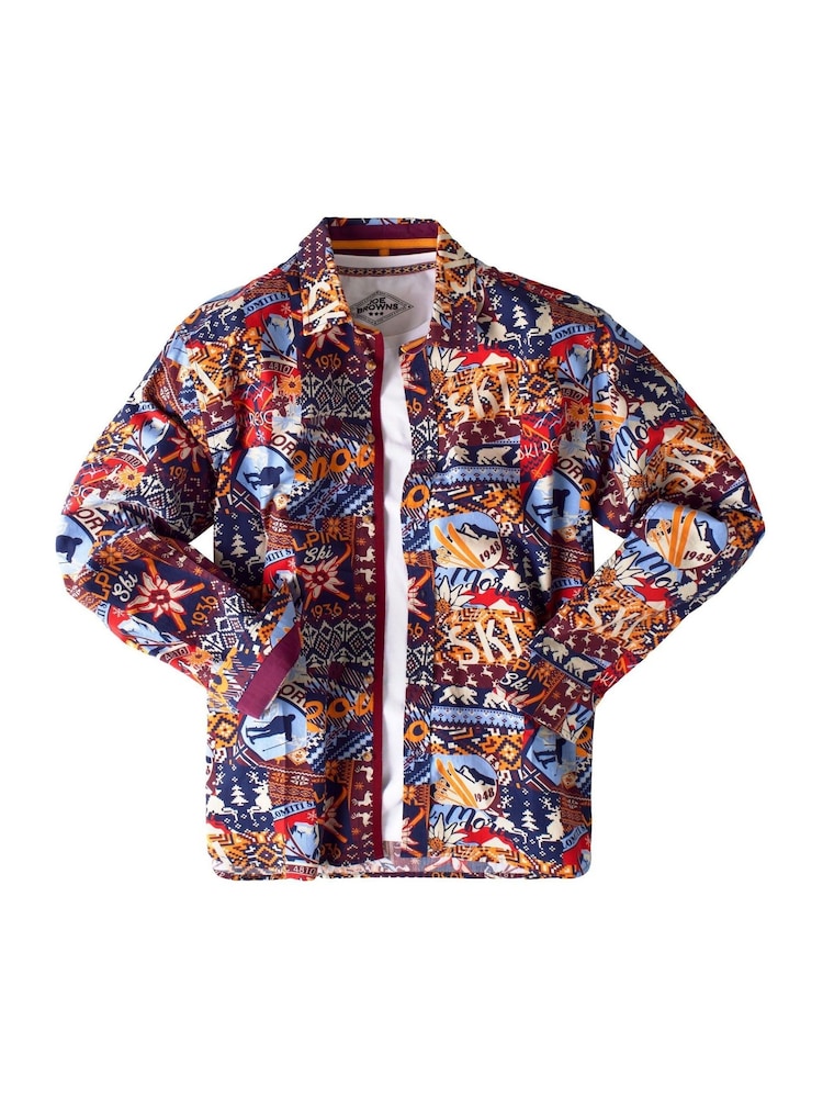 Joe Browns Yellow Winter Ski Patchwork Printed Long Sleeve 100% Cotton Shirt - Image 7 of 7