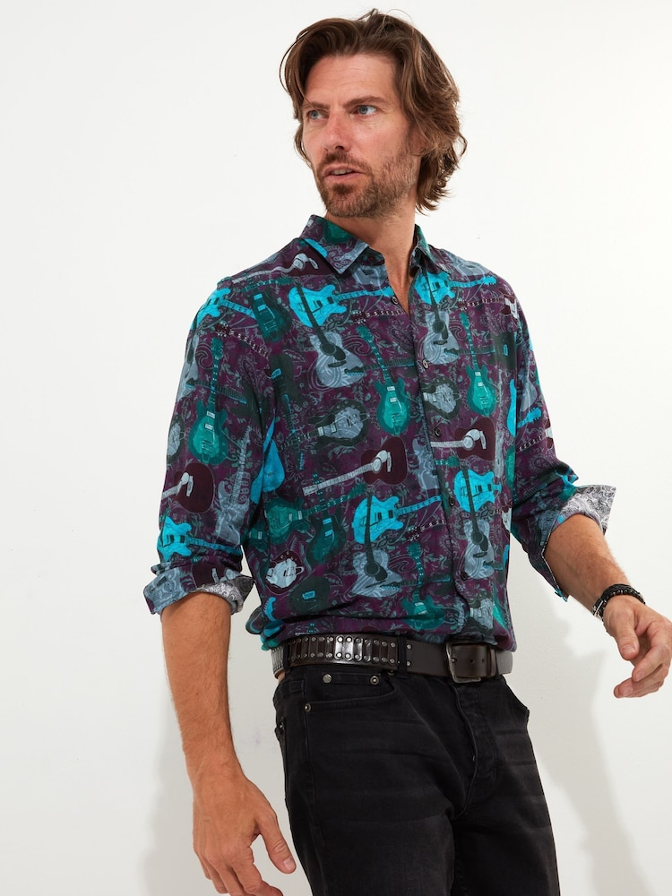 Joe Browns Purple Icy Paisley Trim Guitar Long Sleeve Print Shirt - Image 2 of 7