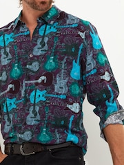 Joe Browns Purple Icy Paisley Trim Guitar Long Sleeve Print Shirt - Image 5 of 7
