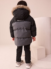 Black/Grey Waterproof Warm Padded Coat (12mths-10yrs) - Image 3 of 4
