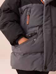 Black/Grey Waterproof Warm Padded Coat (12mths-10yrs) - Image 4 of 4
