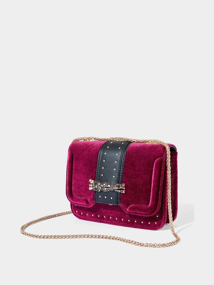Joe Browns Red Jewelled Leopard Print Clasp Velvet Chain Strap Bag - Image 2 of 3 Joe Browns Red Jewelled Leopard Print Clasp Velvet Chain Strap Bag - Image 2 of 3