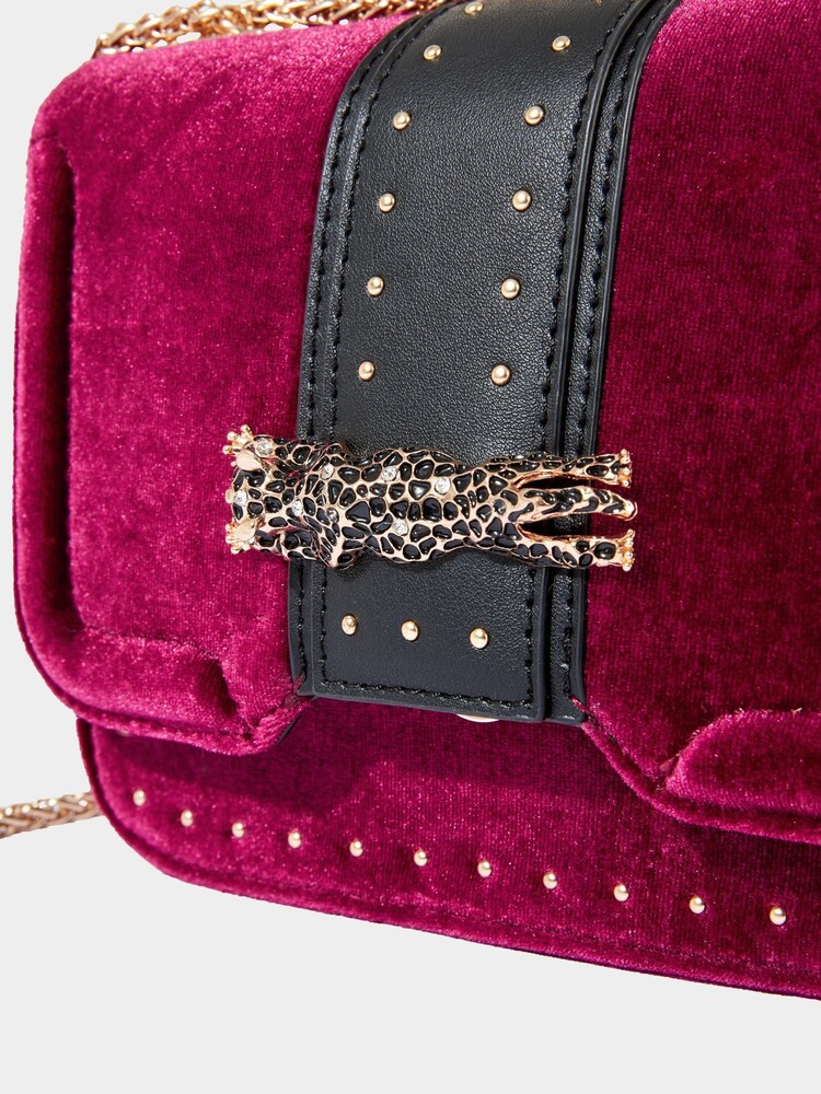 Joe Browns Red Jewelled Leopard Print Clasp Velvet Chain Strap Bag - Image 3 of 3 Joe Browns Red Jewelled Leopard Print Clasp Velvet Chain Strap Bag - Image 3 of 3