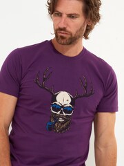 Joe Browns Purple Biker Skull Print Short Sleeve Crew Neck Graphic 100% Cotton T-Shirt - Image 2 of 5