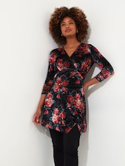 Joe Browns Blue Crushed Velvet Wrap Front Long Sleeve Tunic - Image 1 of 5