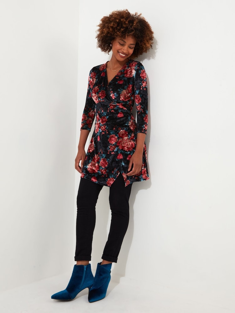 Joe Browns Blue Crushed Velvet Wrap Front Long Sleeve Tunic - Image 2 of 5