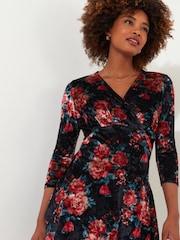 Joe Browns Blue Crushed Velvet Wrap Front Long Sleeve Tunic - Image 3 of 5