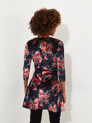 Joe Browns Blue Crushed Velvet Wrap Front Long Sleeve Tunic - Image 4 of 5