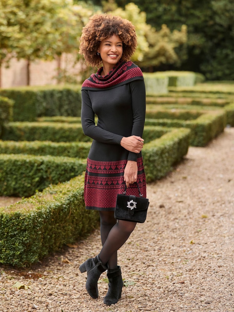 Joe Browns Black Slim Fit Sparkle Knitted Jumper Dress with Snood - Image 2 of 3