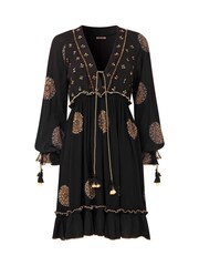 Joe Browns Black Boho Embroidered Floaty Sleeve Tassel Tunic Mini Dress - Image 7 of 7