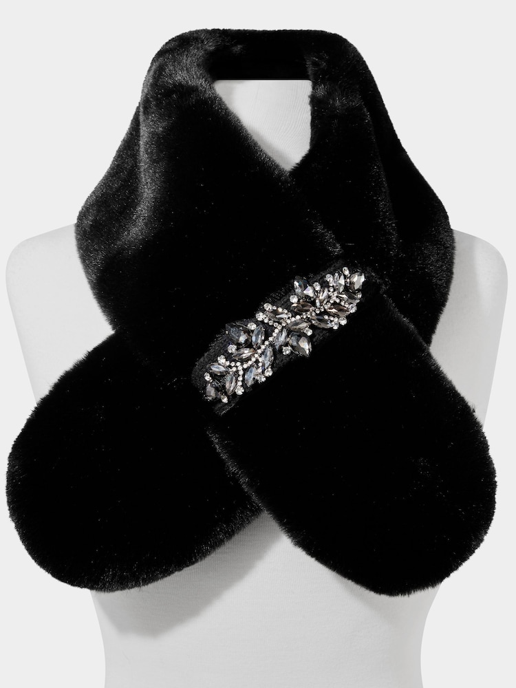 Joe Browns Black Jewelled Faux Fur Stole Scarf - Image 1 of 2
