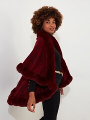 Joe Browns Red Boho Faux Fur Trim Butterfly Wrap - Image 4 of 6