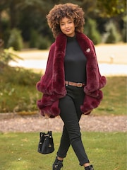Joe Browns Red Boho Faux Fur Trim Butterfly Wrap - Image 5 of 6