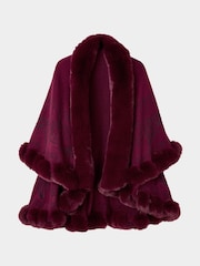 Joe Browns Red Boho Faux Fur Trim Butterfly Wrap - Image 6 of 6