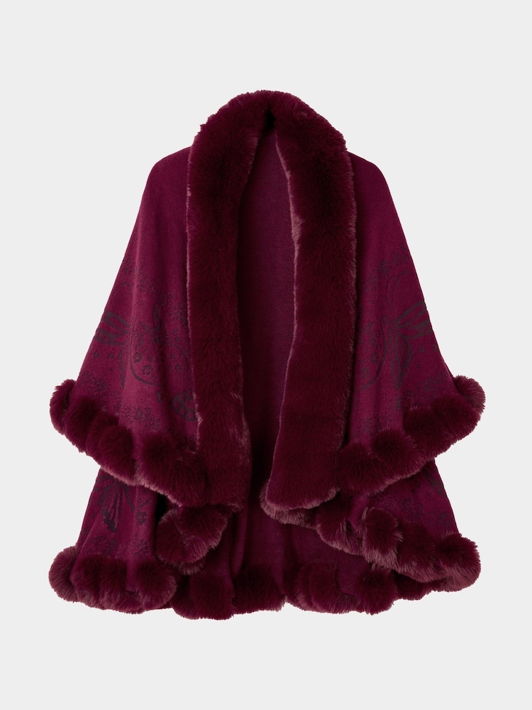 Joe Browns Red Boho Faux Fur Trim Butterfly Wrap - Image 6 of 6