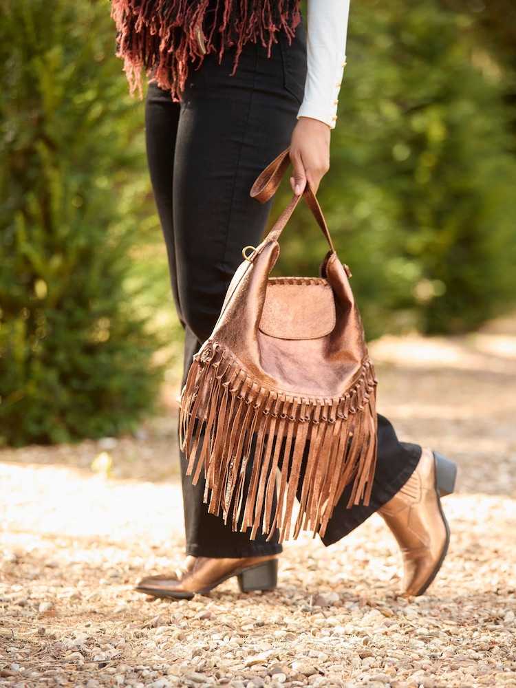 Joe Browns Brown Boho Tassel Trim Premium Suede Shoulder Bag - Image 2 of 5