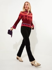 Joe Browns Red Boho Fluted Sleeve Fairisle Pattern Knit Jumper - Image 3 of 7