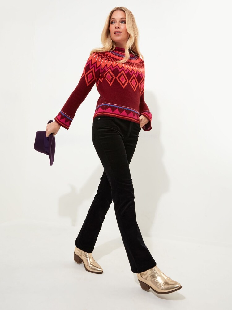 Joe Browns Red Boho Fluted Sleeve Fairisle Pattern Knit Jumper - Image 3 of 7