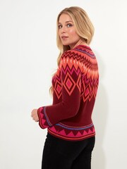 Joe Browns Red Boho Fluted Sleeve Fairisle Pattern Knit Jumper - Image 5 of 7
