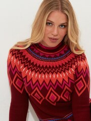 Joe Browns Red Boho Fluted Sleeve Fairisle Pattern Knit Jumper - Image 6 of 7