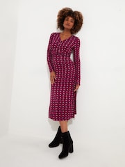 Joe Browns Pink Bold Contrast Geometric Long Sleeve Midi Jersey Dress - Image 1 of 5