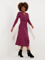 Joe Browns Pink Bold Contrast Geometric Long Sleeve Midi Jersey Dress - Image 2 of 5