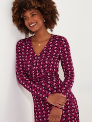 Joe Browns Pink Bold Contrast Geometric Long Sleeve Midi Jersey Dress - Image 4 of 5