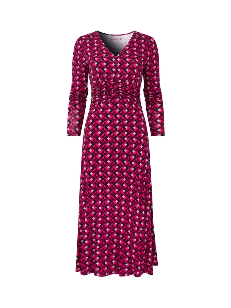 Joe Browns Pink Bold Contrast Geometric Long Sleeve Midi Jersey Dress - Image 5 of 5