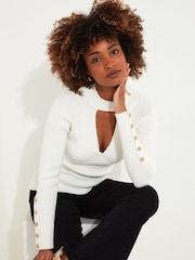Joe Browns Cream Keyhole Neck Jumper with Diamanté Details - Image 3 of 7