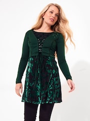 Joe Browns Green Lace-Up Mock Cardigan Long Sleeve Devoré Tunic - Image 2 of 5