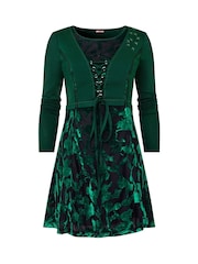 Joe Browns Green Lace-Up Mock Cardigan Long Sleeve Devoré Tunic - Image 5 of 5