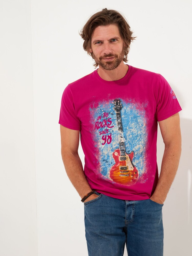 Joe Browns Pink Bold Rock 'n' Roll Short Sleeve Crew Neck Graphic 100% Cotton T-Shirt - Image 1 of 5