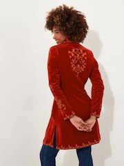 Joe Browns Orange Longline Embroidered Velvet Kimono Coat - Image 4 of 8