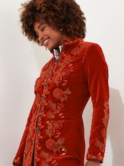 Joe Browns Orange Longline Embroidered Velvet Kimono Coat - Image 5 of 8