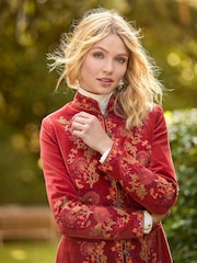 Joe Browns Orange Longline Embroidered Velvet Kimono Coat - Image 6 of 8