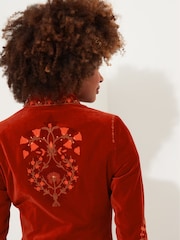 Joe Browns Orange Longline Embroidered Velvet Kimono Coat - Image 7 of 8