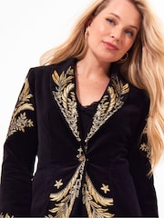 Joe Browns Black Boutique Embroidered Curved Hem Single Breasted Velvet Blazer - Image 5 of 7