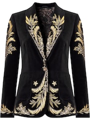 Joe Browns Black Boutique Embroidered Curved Hem Single Breasted Velvet Blazer - Image 7 of 7
