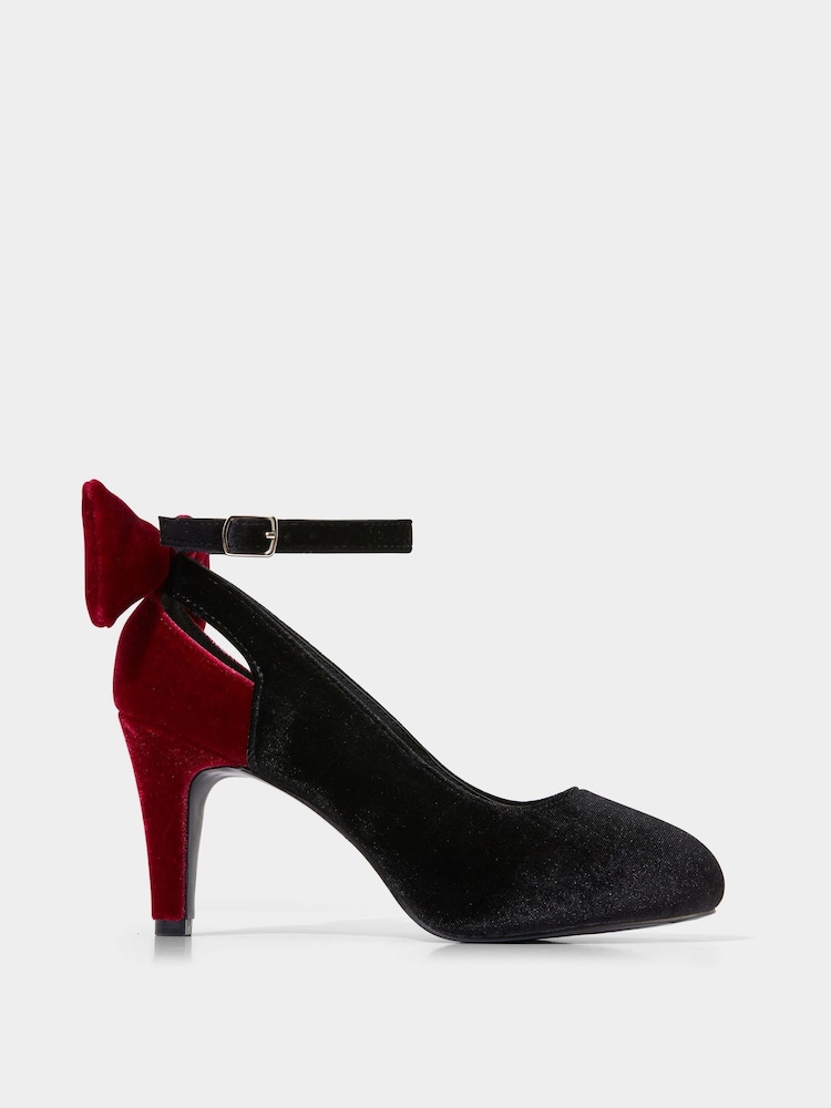 Joe Browns Black Statement Bow Back Velvet Heels - Image 1 of 4