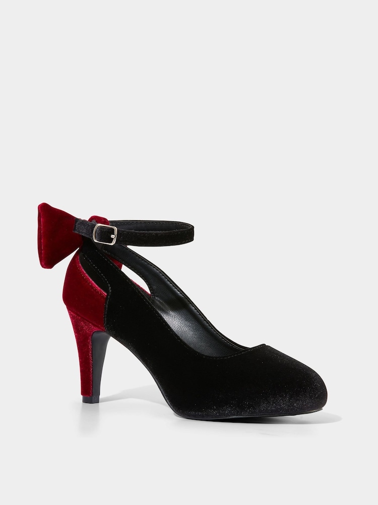 Joe Browns Black Statement Bow Back Velvet Heels - Image 2 of 4
