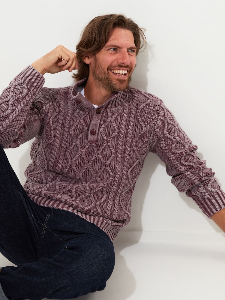 Joe Browns Purple 100% Organic Cotton Cable Knit Button Funnel Neck Sweater - Image 1 of 1 Joe Browns Purple 100% Organic Cotton Cable Knit Button Funnel Neck Sweater - Image 1 of 1