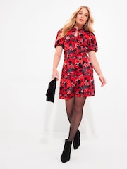 Joe Browns Red Diamanté Trim Dragon Print Mini Dress with Keyhole Neck - Image 3 of 7