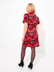 Joe Browns Red Diamanté Trim Dragon Print Mini Dress with Keyhole Neck - Image 5 of 7