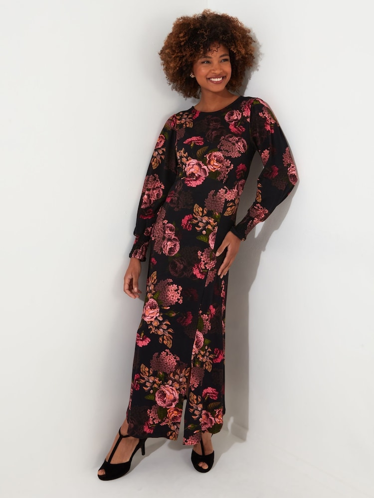 Joe Browns – Dramatic Dark – Maxikleid aus luxuriösem Jersey mit Blumenmuster und Taillenbindung - Bild 1 von 4