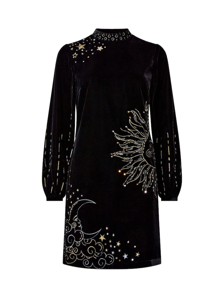Joe Browns Black Celestial Sparkle Long-Sleeved Velvet Mini Dress - Image 3 of 3