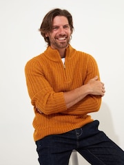 Joe Browns Yellow Chunky Knit Quarter Zip Funnel Neck Jumper - Image 1 of 5