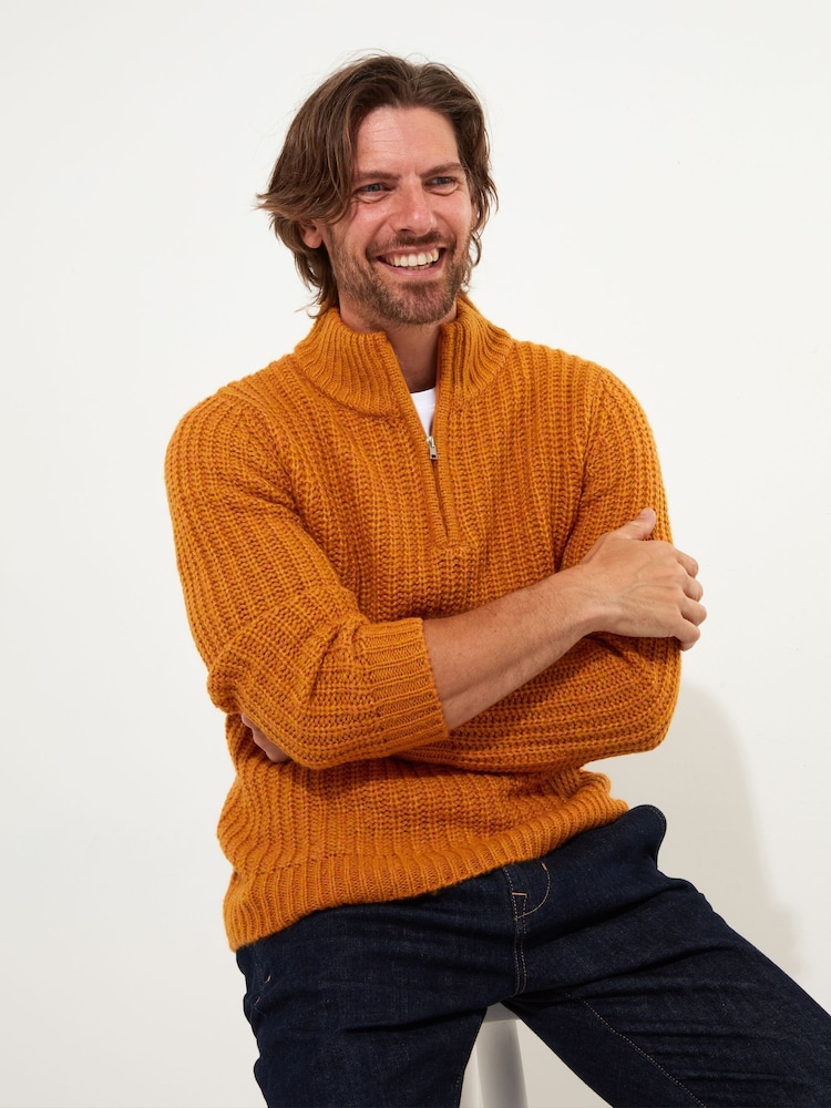 Joe Browns Yellow Chunky Knit Quarter Zip Funnel Neck Jumper - Image 1 of 5